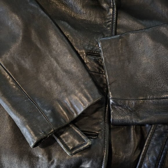 90s Lamb Leather Medium Dark Brown Trench Coat Faux‎ Fur Collar Penny Lane - Picture 6 of 12